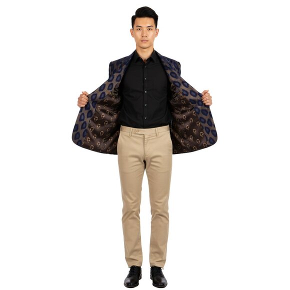 Empire™ Men's Hybrid-Fit Shawl Lapel Blazer – Purple & Gold Floral Pattern – NWT - Picture 4 of 7